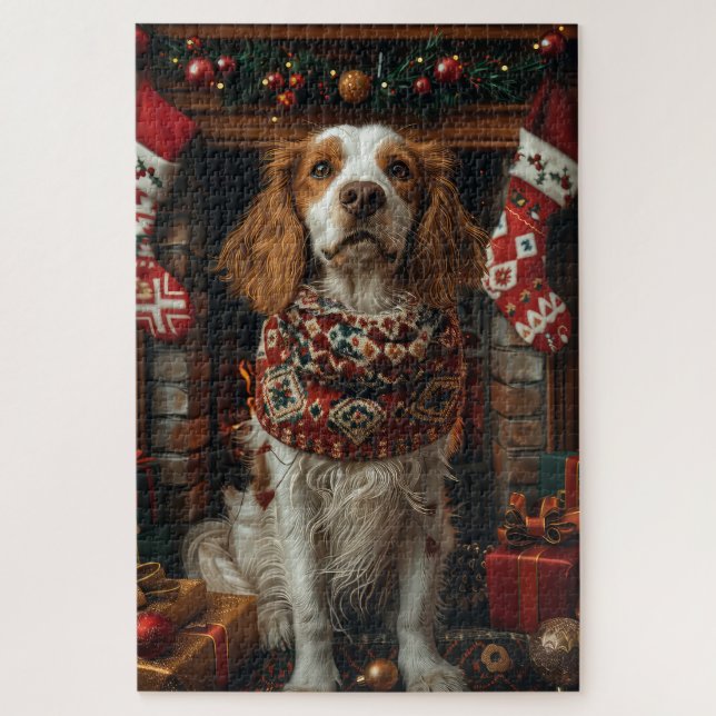 Puzzle Setter Anglais Chien Avec Cheminée Cadeaux De Noël (Vertical)