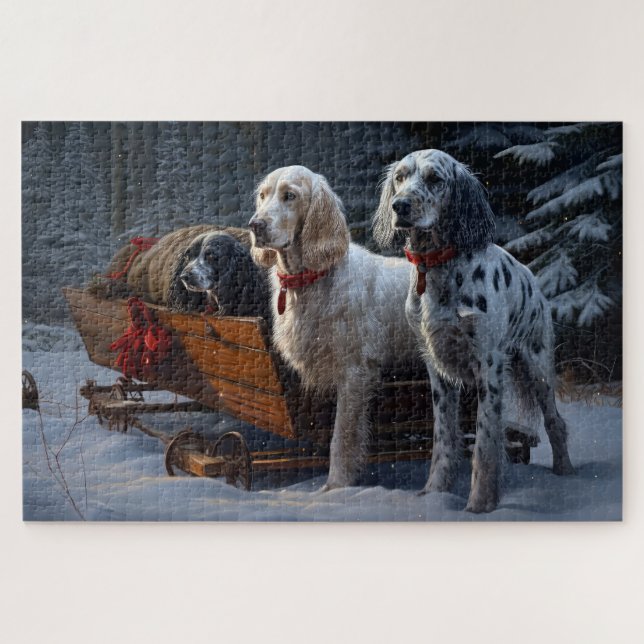 Puzzle Setter Anglais Sleigh enneigé Décor de Noël  (Horizontal)