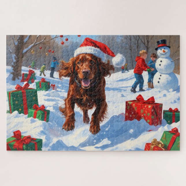 Puzzle Setter Rouge Irlandais Courant dans la Neige avec  (Horizontal)