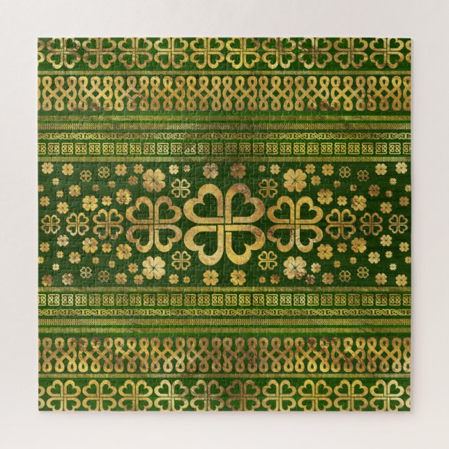 Puzzle Shamrock à quatre feuilles de trèfle vert bois et  (Vertical)