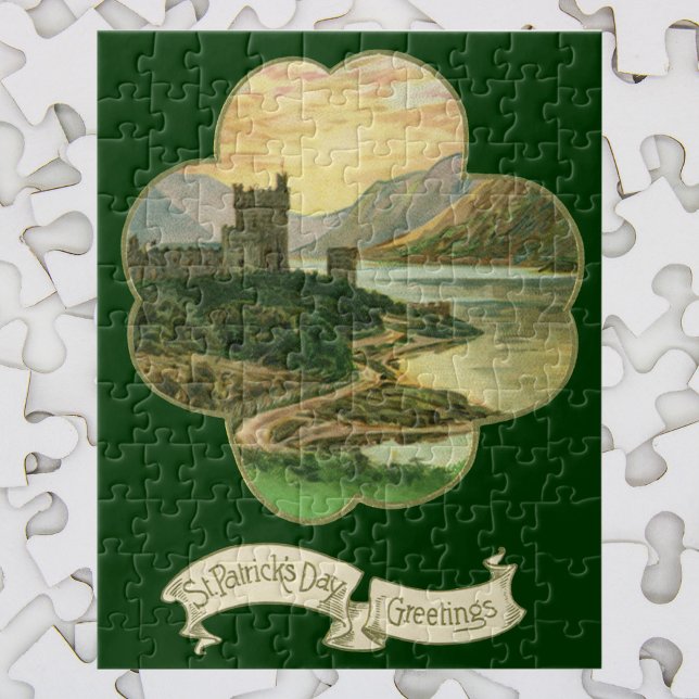 Puzzle Shamrock vintage Lucky Gold avec château irlandais (Créateur téléchargé)