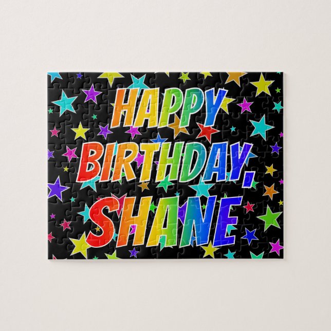 Puzzle "SHANE" Prénom, Amusant "HEUREUX ANNIVERSAIRE" (Horizontal)