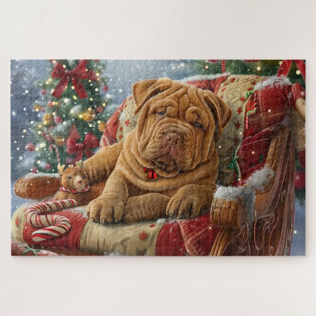 Puzzle Shar Pei Chien Fête de Noël (Horizontal)