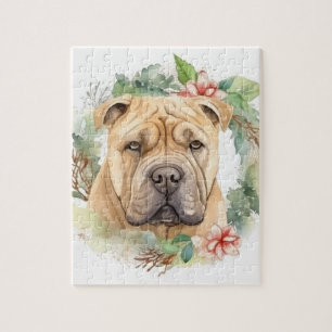 Puzzle Shar Pei Christmas Wreath Festive Pup