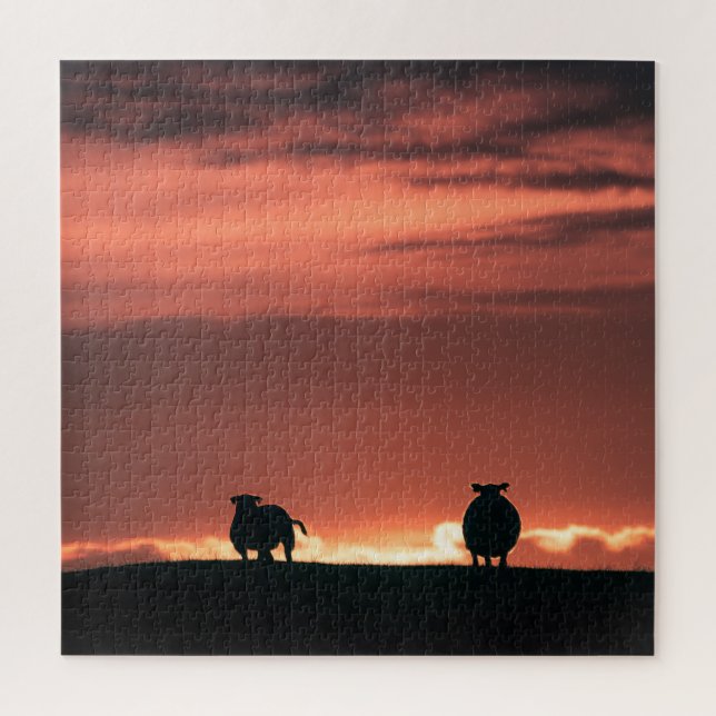 Puzzle Sheep Sunset Nature Photo (Vertical)