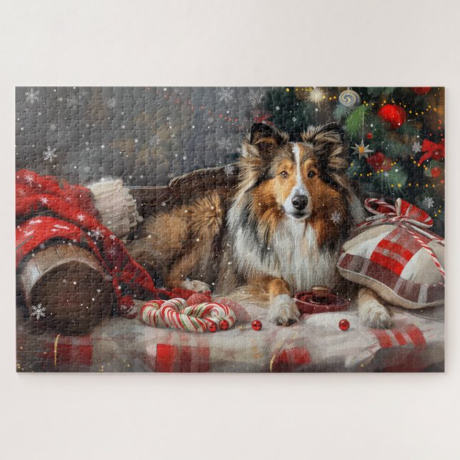 Puzzle Sheltie Noël Fête (Horizontal)