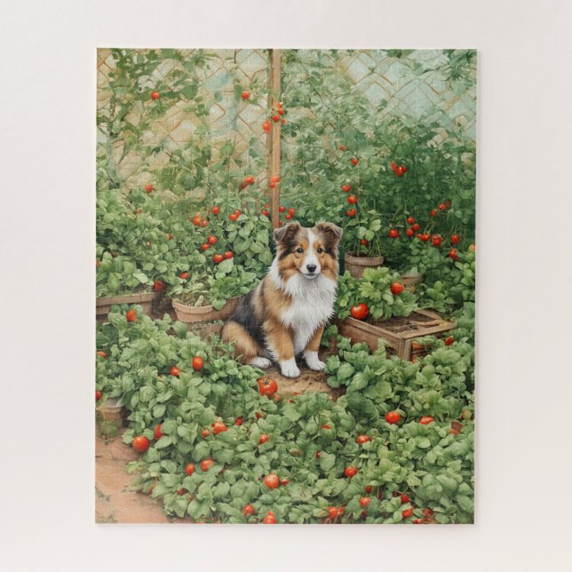 Puzzle Sheltie Tomato Garden Guardian (Vertical)