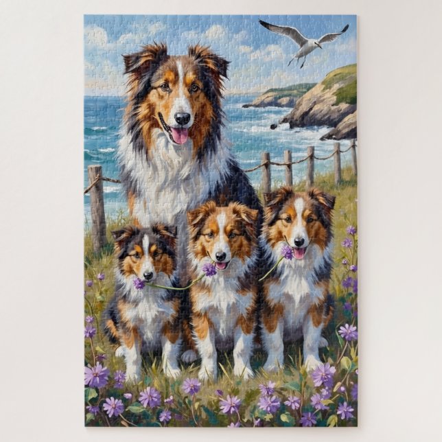 Puzzle Shetland Sheepdog Art sur Bruyère Côtière (Vertical)