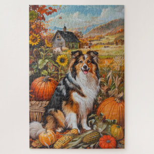 Puzzle Shetland Sheepdog Automne Harvest Thankgiving