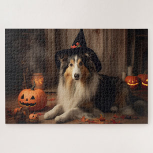 Puzzle Shetland Sheepdog Citrouilles Halloween Épouvantab