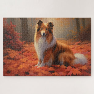 Puzzle Shetland Sheepdog en automne Feuilles automne Insp
