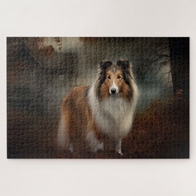 Puzzle Shetland Sheepdog Halloween effrayant (Horizontal)