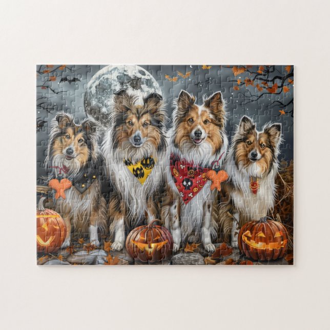 Puzzle Shetland Sheepdog Halloween Éffrayant (Horizontal)