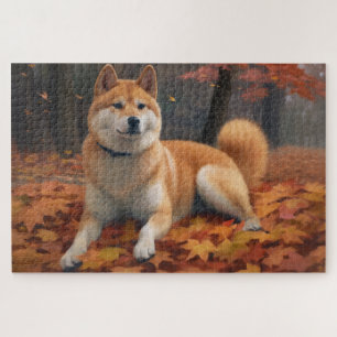 Puzzle Shib Inu en automne inspire la chute des feuilles