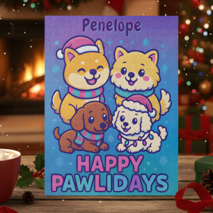 Puzzle Shiba Inu Caniche Chiens de Noël Bleu Violet Chiot