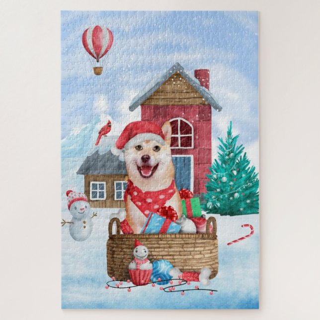Puzzle Shiba Inu Chien dans la neige Maison de Chien de N (Vertical)