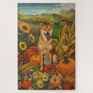 Puzzle Shiba Inu Chien Récolte d'automne Thanksgiving
