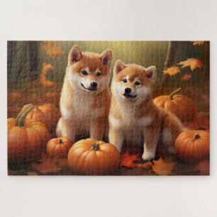 Puzzle Shiba Inu Chiot Automne Citrouille de plaisir