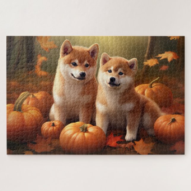 Puzzle Shiba Inu Chiot Automne Citrouille de plaisir (Horizontal)
