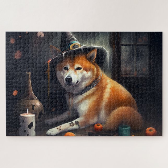 Puzzle Shiba Inu Citrouilles Halloween effrayant (Horizontal)