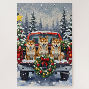 Puzzle Shiba Inu Noël Camion Rouge Fêtes