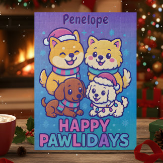 Puzzle Shiba Inu Poodle Christmas Dogs Blue Purple Puppy