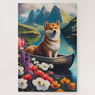 Puzzle Shiba Inu sur une pagaie : une aventure Pittoresqu