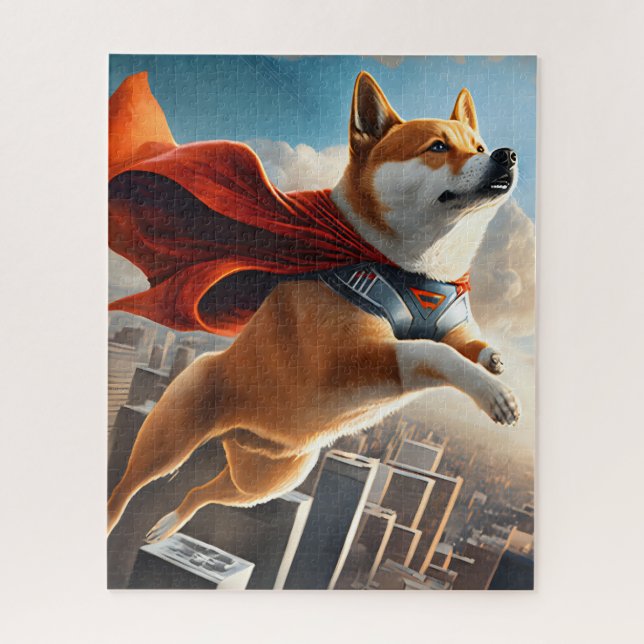 Puzzle Shiba Inu survole la ville (Vertical)