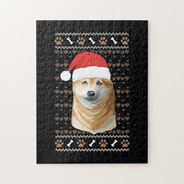 Puzzle Shiba Inu With Santa Hat (Vertical)