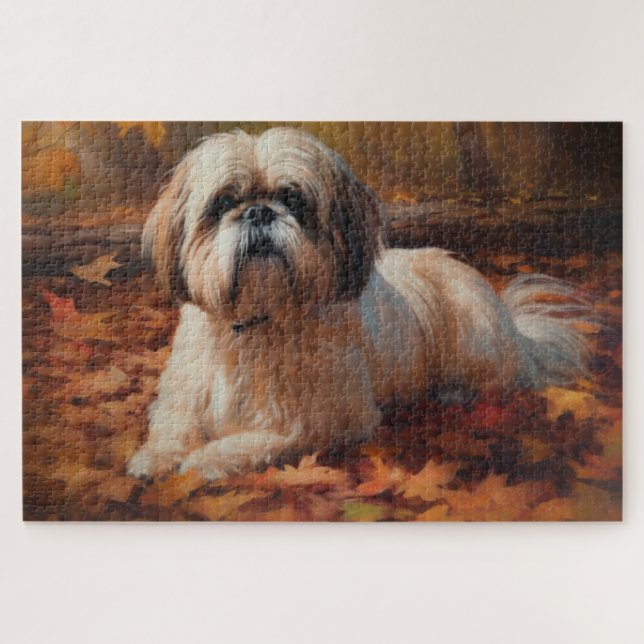 Puzzle Shih Tzu à l'automne Feuilles automne Inspire (Horizontal)