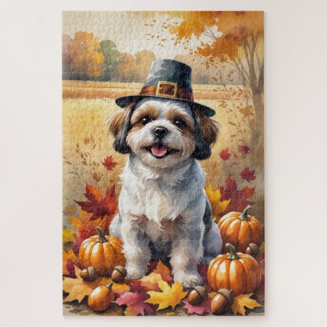 Puzzle Shih Tzu À L'Automne Laisse L'Art Thanksgiving (Vertical)