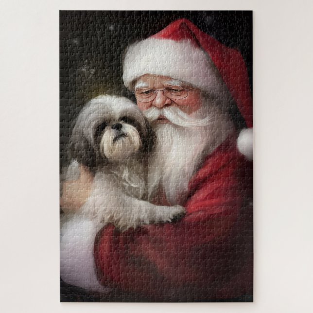Puzzle Shih Tzu Avec Noël Festif Du Père Noël (Vertical)