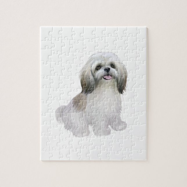 Puzzle Shih Tzu - Blanc avec gris-brun (Vertical)