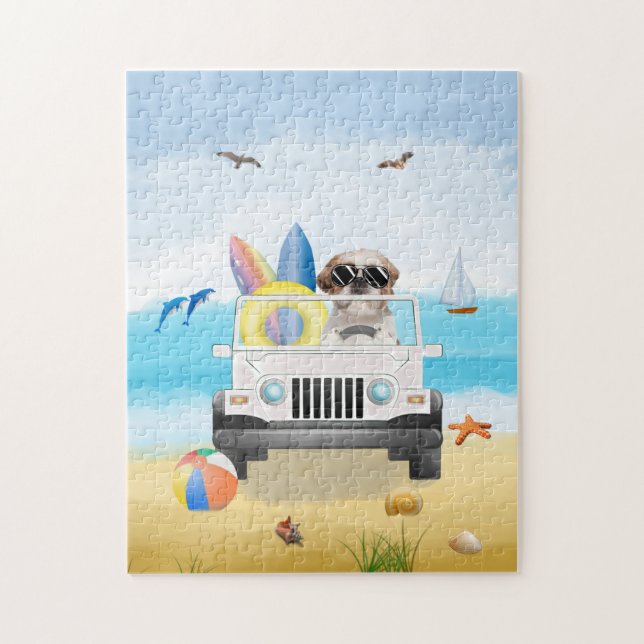 Puzzle shih tzu Chien Conduite sur la plage (Vertical)