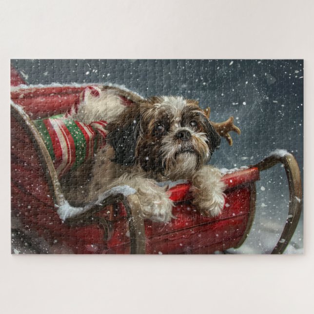 Puzzle Shih Tzu Chien Noël Festif (Horizontal)