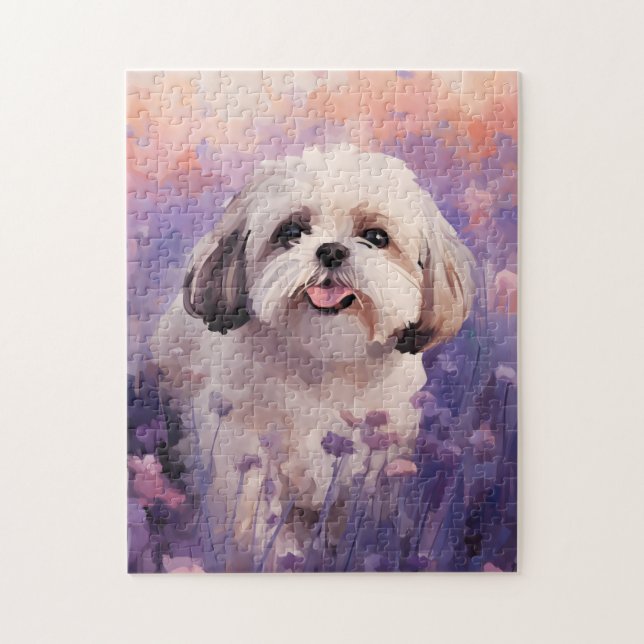 Puzzle Shih Tzu dans le champ Lavender (Vertical)