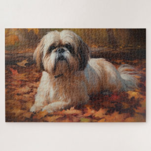 Puzzle Shih Tzu dans les feuilles d'automne tombent inspi