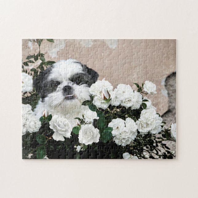 Puzzle Shih Tzu et roses (Horizontal)