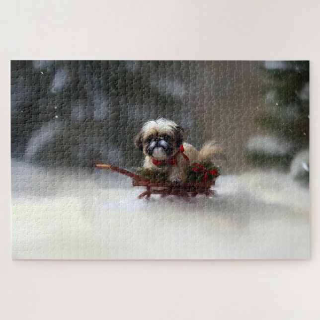 Puzzle Shih Tzu Noël neige hiver (Horizontal)