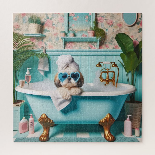 Puzzle Shih Tzu prenant un bain moussant (Vertical)
