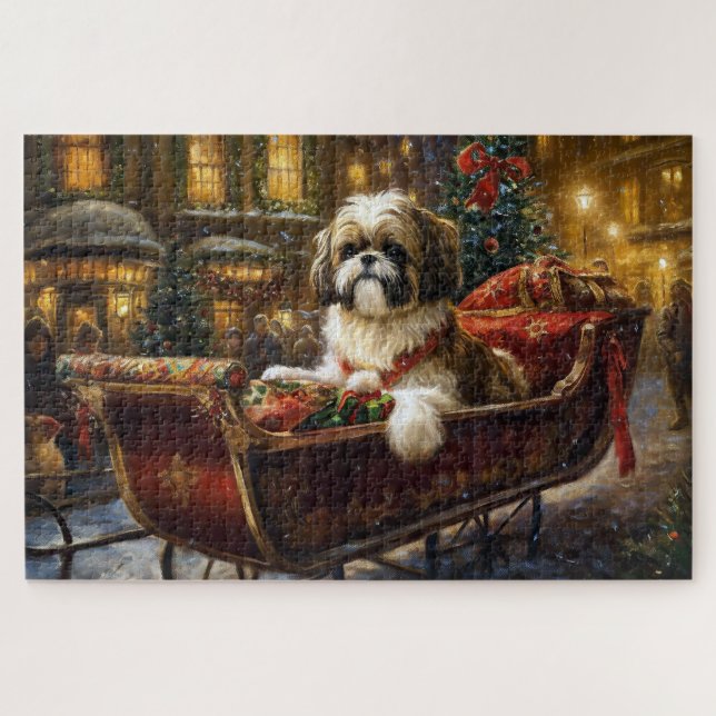 Puzzle Shih Tzu Saison des Fêtes de Noël (Horizontal)