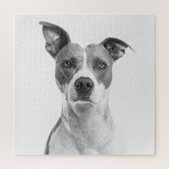 Puzzle Short Hair Dog In Greyscale (Black & White) (Vertical)