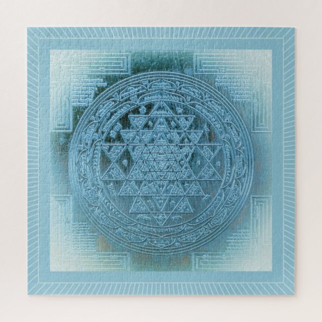 Puzzle Shri Yantra Mandala : Aqua Vintage (Vertical)