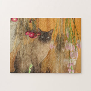 Puzzle Siamese Chat Fleurs séchées Photo Peinture