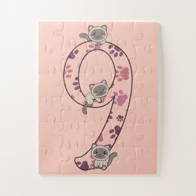 Puzzle Siamese Chat Neuvième Anniversaire Pour Enfants Ch (Vertical)