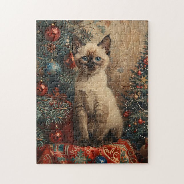 Puzzle Siamese Kitten Noël Chat Vintage (Vertical)