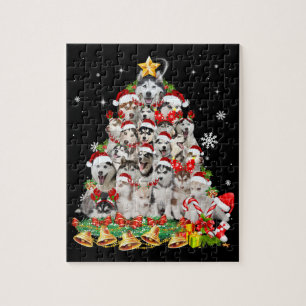 Puzzle Siberian husky christmas tree lights dog
