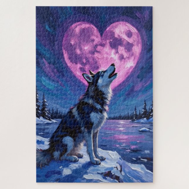 Puzzle Siberian Husky hurlant à la Saint-Valentin (Vertical)