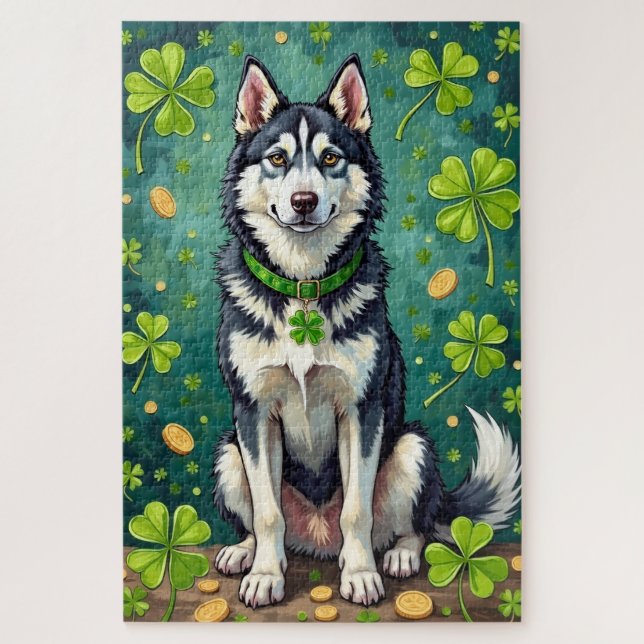 Puzzle Siberian Husky St Patrick’s Day Chien Chanceux (Vertical)