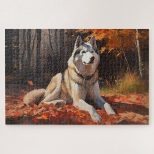 Puzzle Sibérie Husky en automne Feuilles automne Inspire 